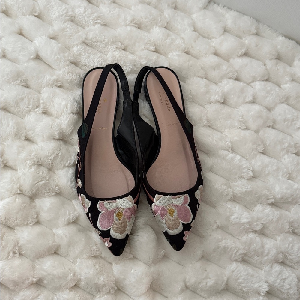 Kate Spade Floral Embroidered Slingback Heels